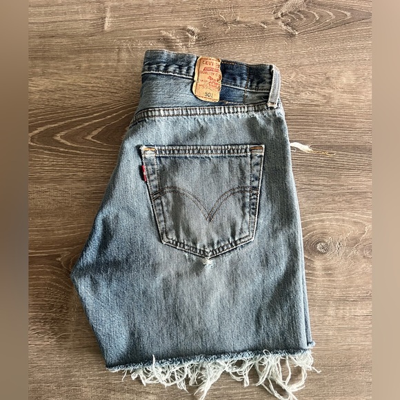 Levi's Blue Distressed Jean Shorts - Picture 1 of 10